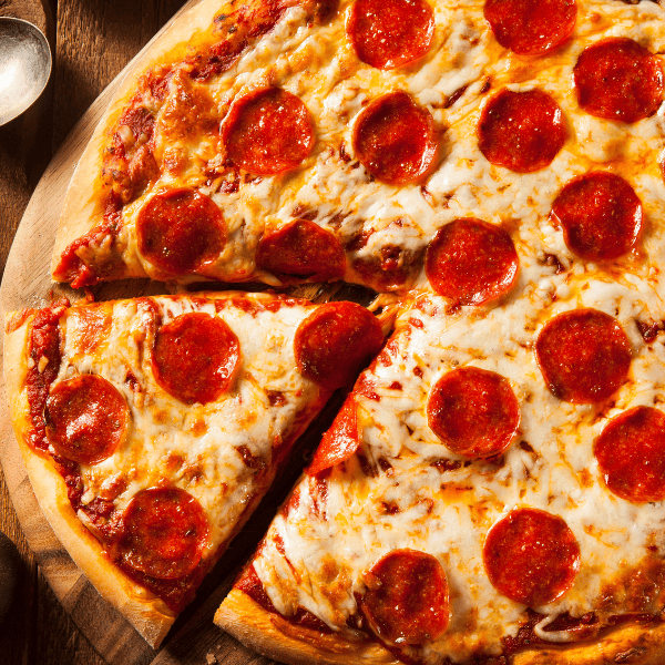 Hot homemade pepperoni pizza.