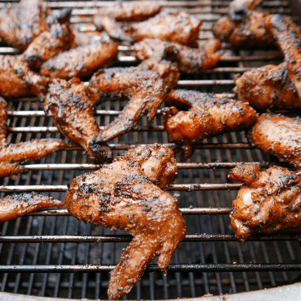 Grilling chicken wings.