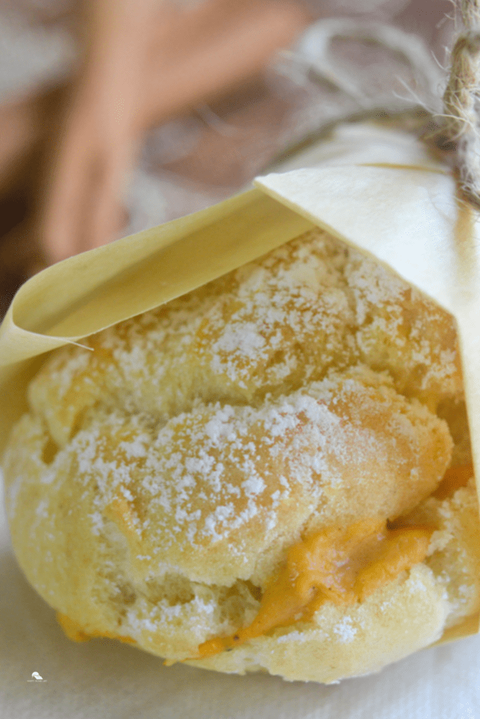 Close up of pumpkin cream puff