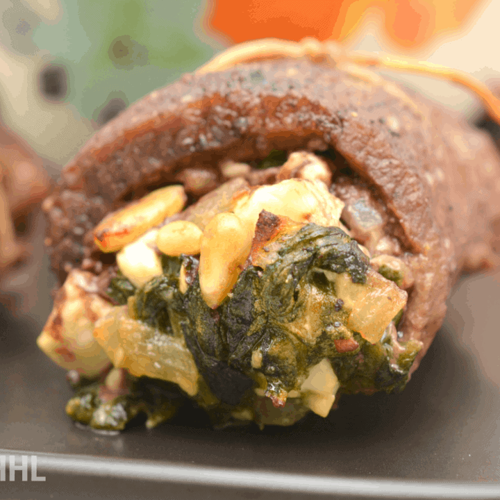 Keto Spinach, Feta and Pine Nut Stuffed Flank Steak