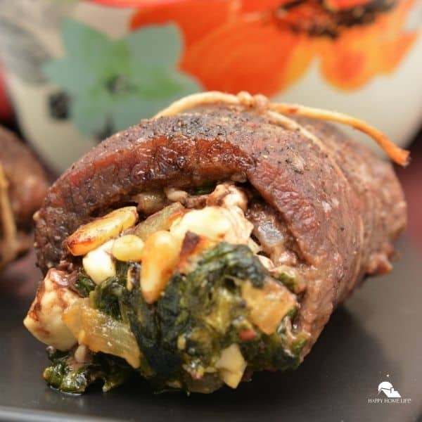 Keto Recipe Stuffed Flank Steak with Baby Spinach