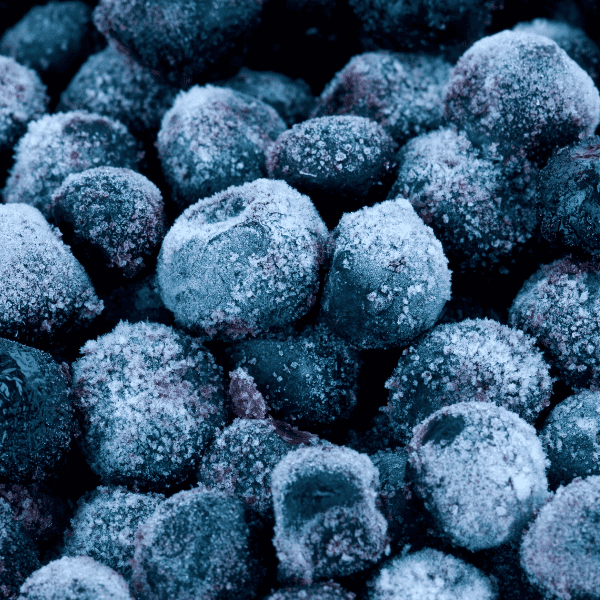 Closeup of frozen blueberries