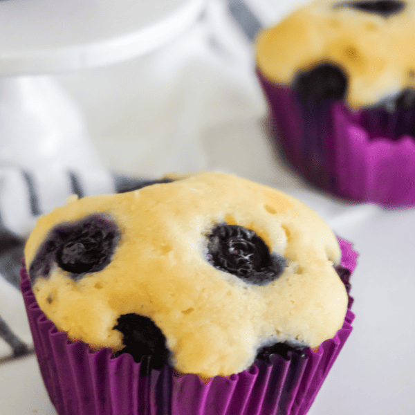 Closeup of a homemade blueberry muffin.