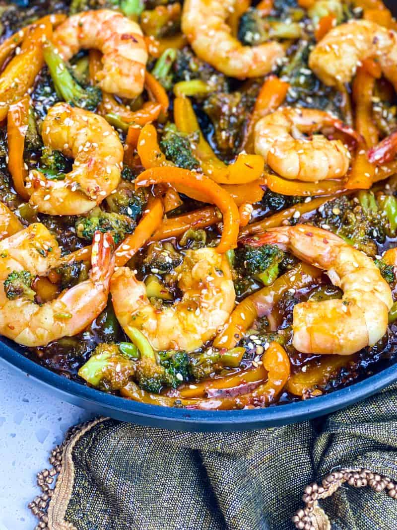 honey garlic shrimp and broccoli one skillet meal