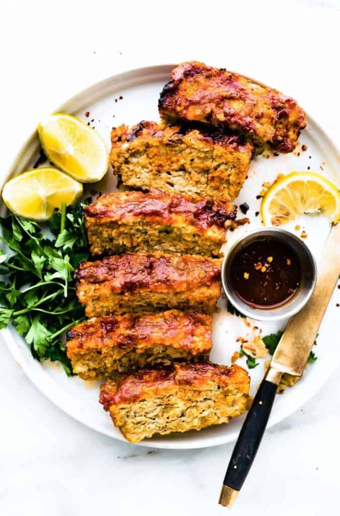 barbecue gluten free meatloaf on a white plate