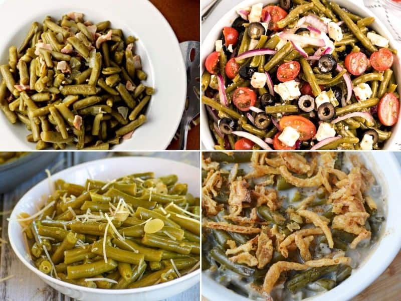 collage of canned green bean recipes