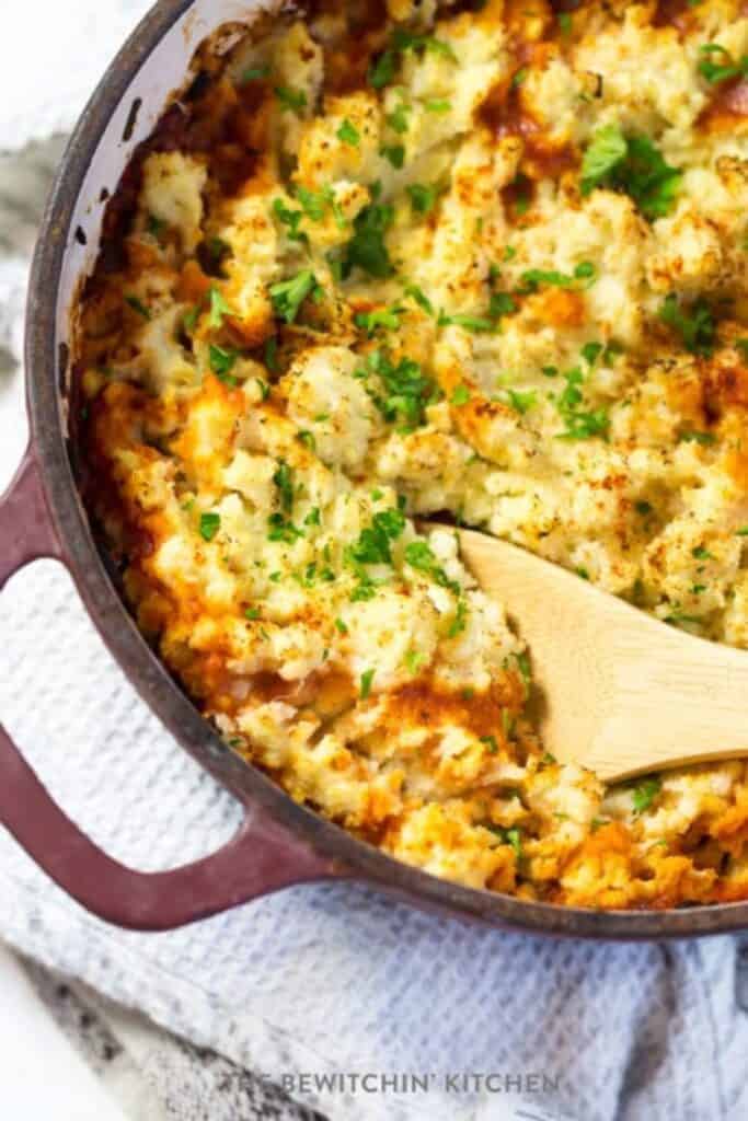 chicken shepherds pie made with cauliflower potatoes