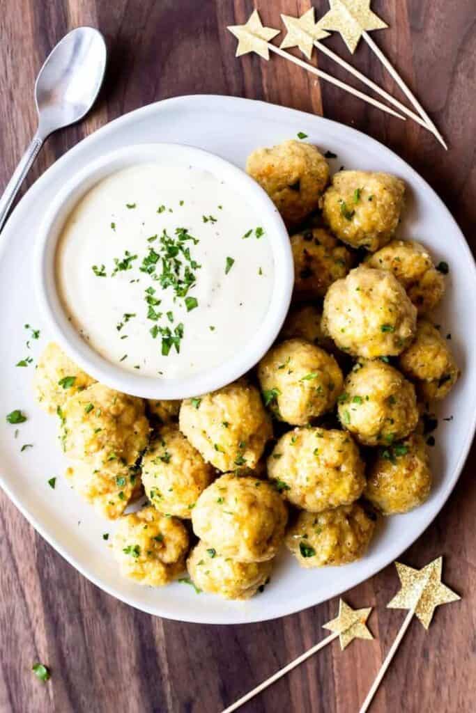 gluten free ranch chicken meatballs on a white plate