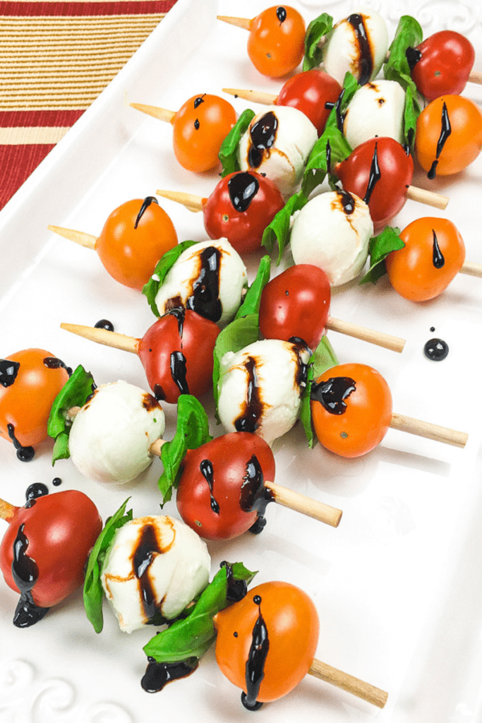 caprese skewers plated.