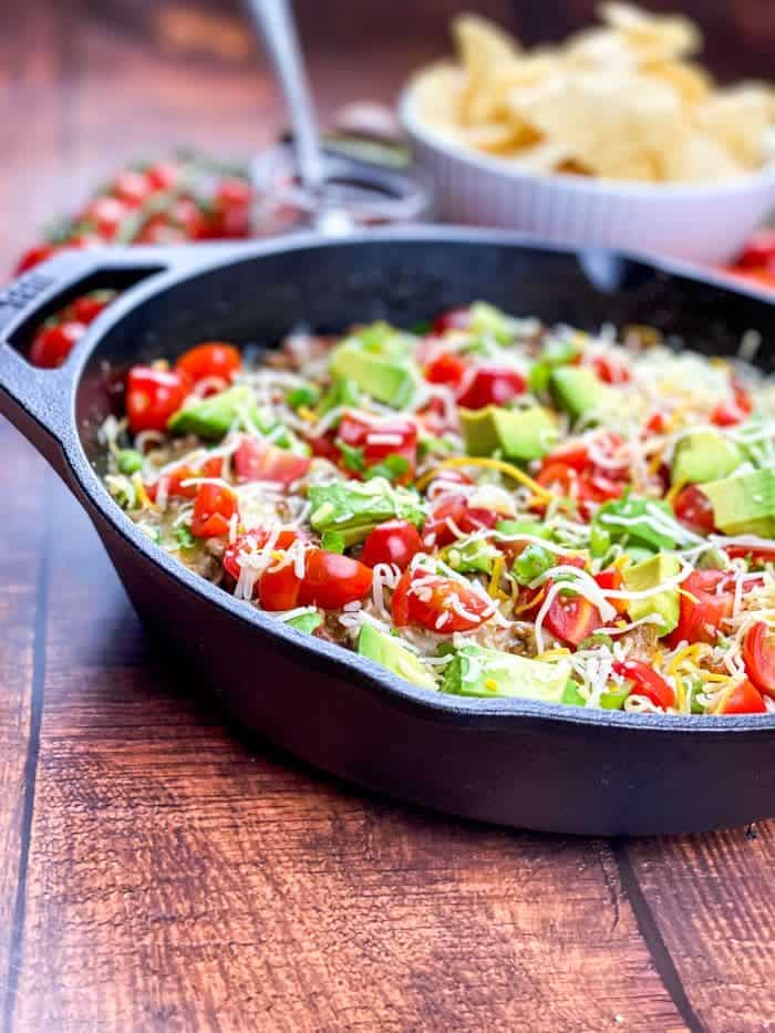 angled photo of the taco beef skillet