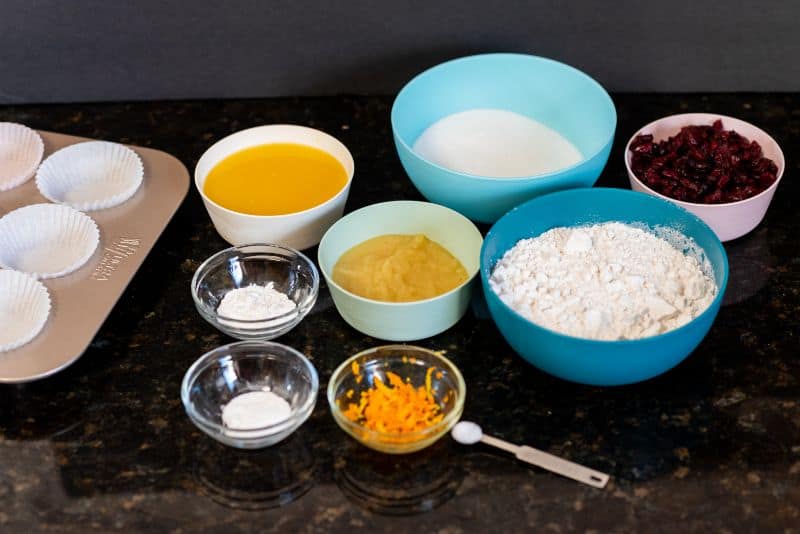 ingredients for cranberry orange vegan muffins