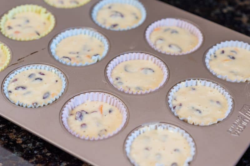 muffin cups filled 3/4 full