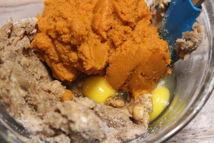 mixing pumpkin with other ingredients