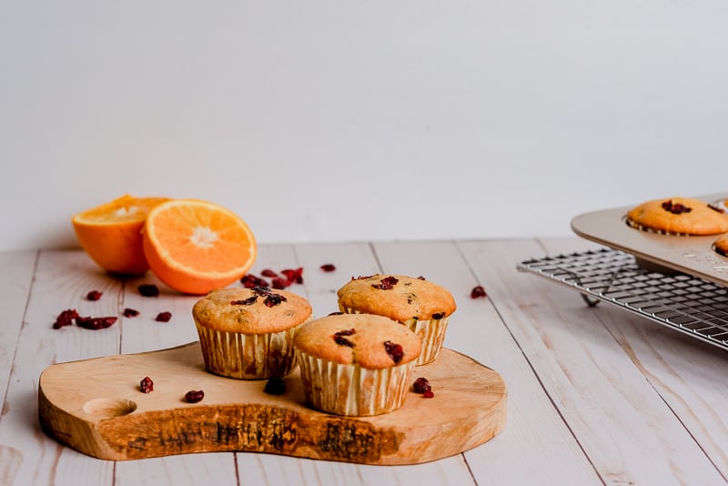 side view of cranberry orange muffins