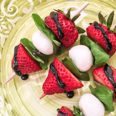 Strawberry Caprese Skewers with Balsamic Glaze