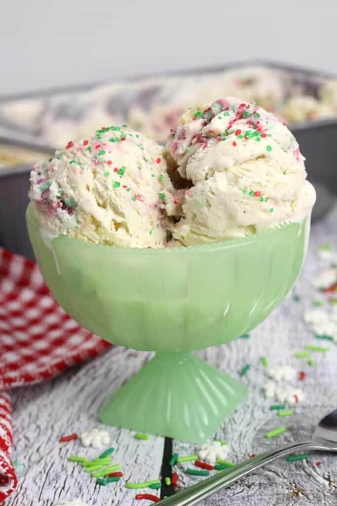 christmas cookie ice cream in a jadeite bowl