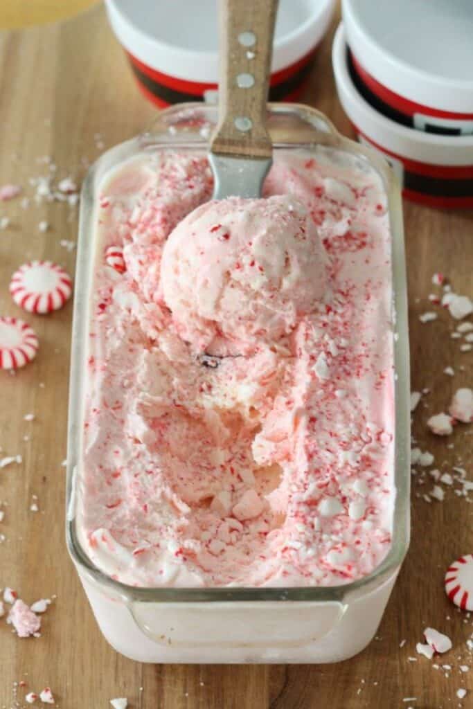 peppermint ice cream in a loaf pan