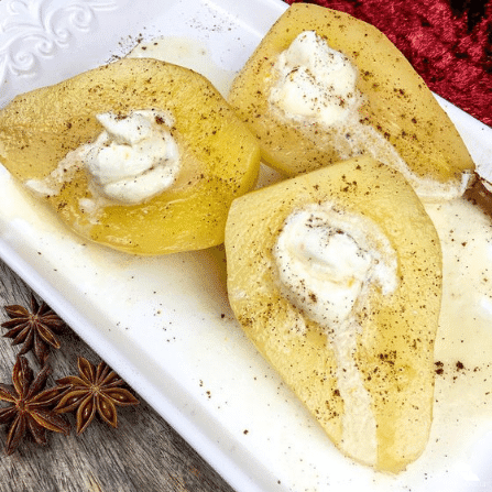 Poached Pears with Honey Mascarpone Cream