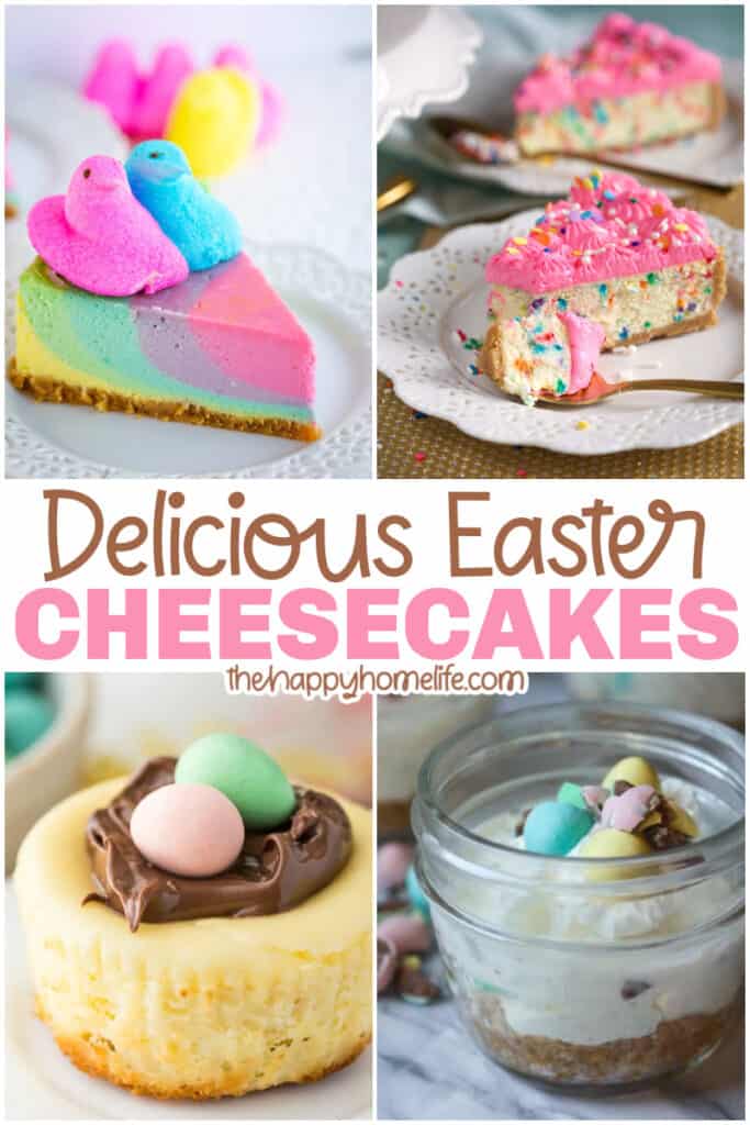 collage of 4 different cheesecake recipes for Easter