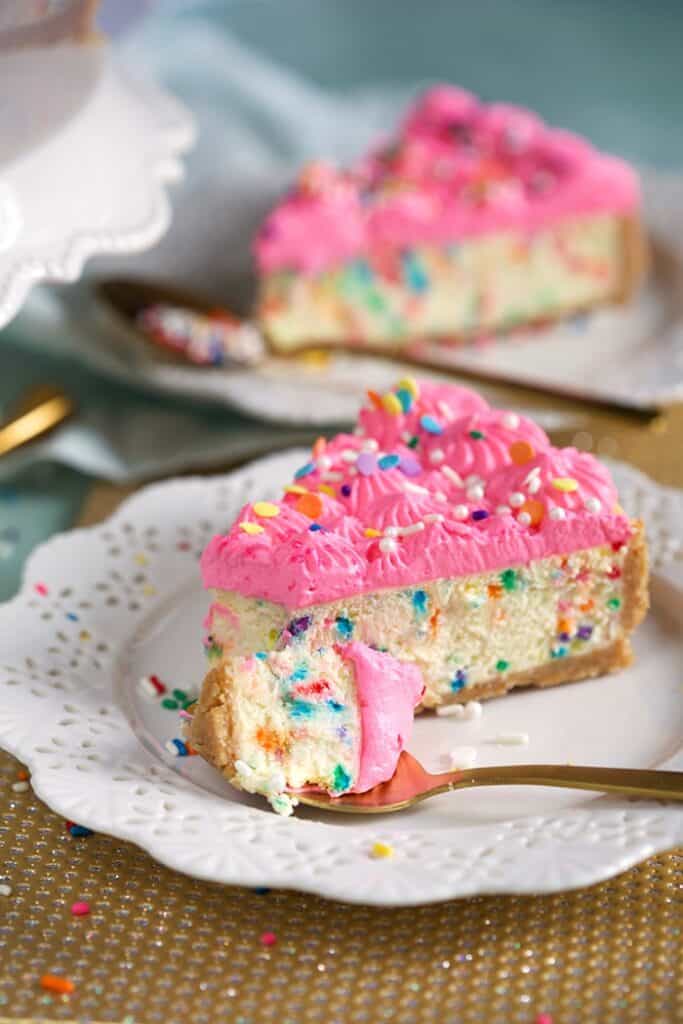 Funfetti cheesecake looks almost like a birthday cake