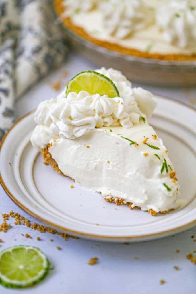 key lime cheesecake on white plate