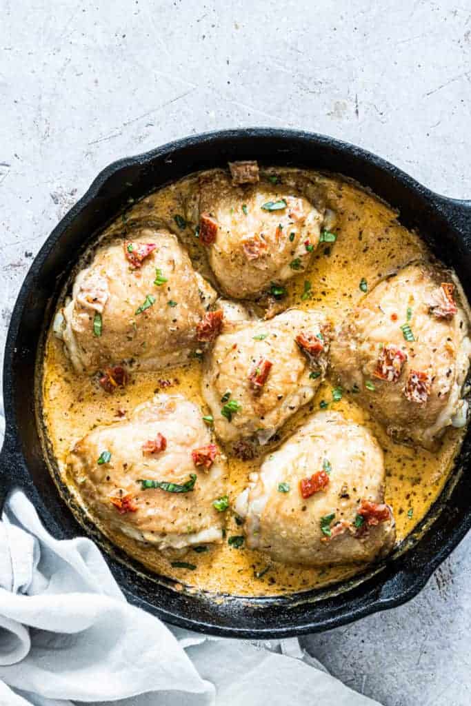 Marry Me Chicken in a cast iron pan