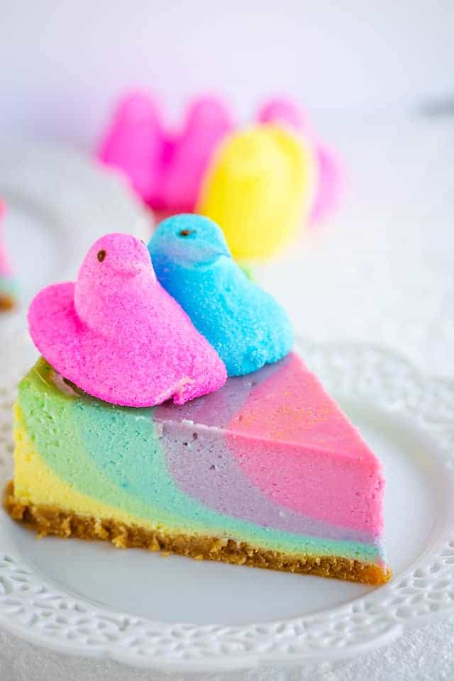 Marshmallow Peeps themed cheesecake