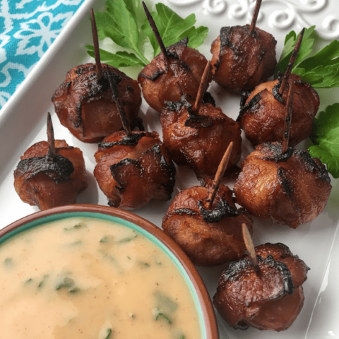 Bacon-Wrapped Water Chestnuts with Spicy Mustard Dip