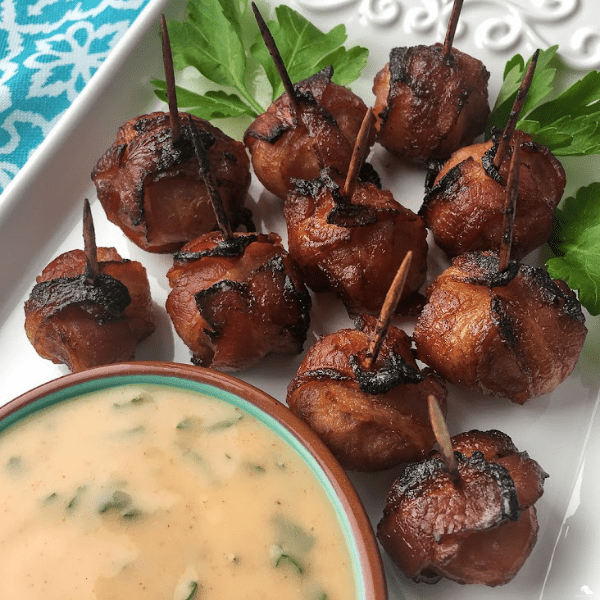 Bacon-Wrapped Water Chestnuts with Spicy Mustard Dip