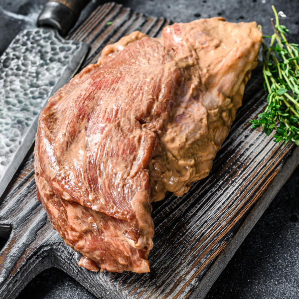 Raw marinated in mustard beef tri-tip steak