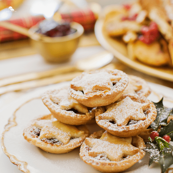 Christmas pastries on a Christmas decorated table.