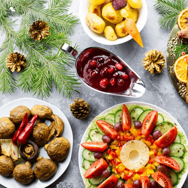 What Vegetables Do You Have with Christmas Dinner? - Delicious Christmas vegetables that includes roasted potatoes, salad.