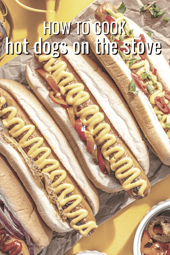 Four fresh ready-to-eat American hot dogs.