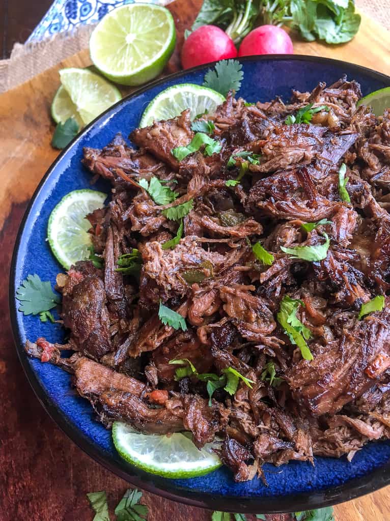 Slow cooker Mexican shredded beef served