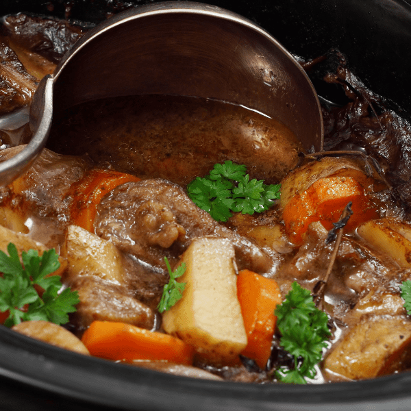 Irish stew or Guinness stew made in a slow cooker.