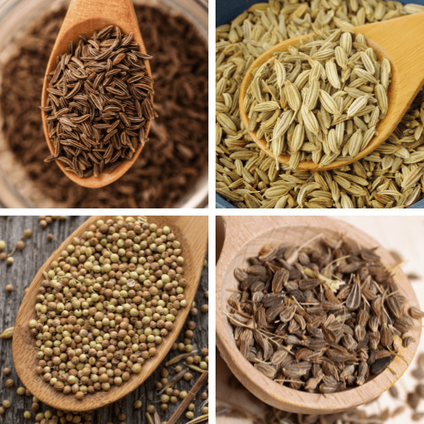 Collage of four photos spices.