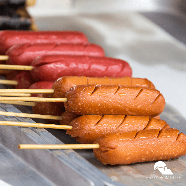 Variety of hotdogs on a tray