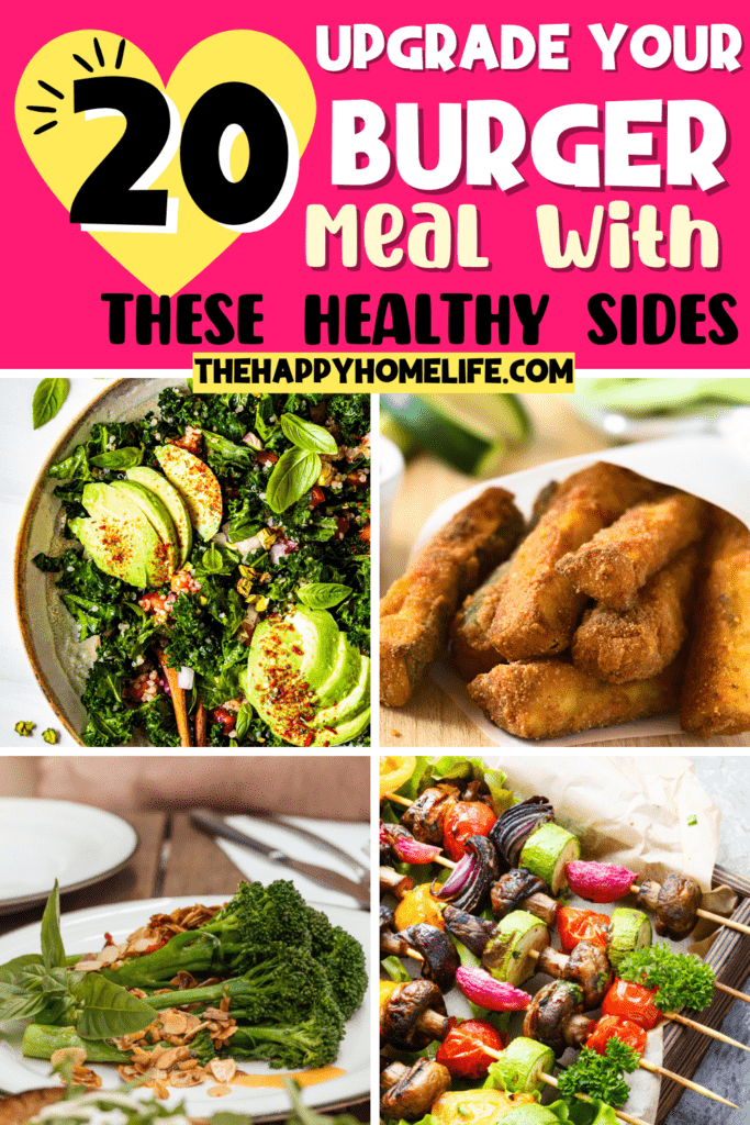 Collages of healthy hamburger sides.