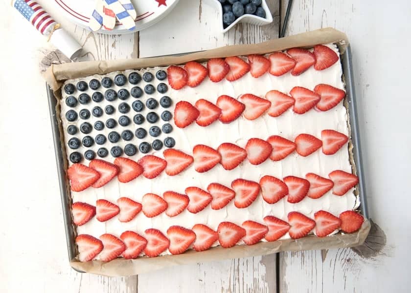 American Flag Fruit Pizza made with gluten-free sugar cookie dough