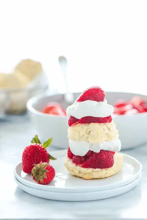 gluten-free strawberry shortcake on white plates