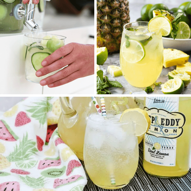square collage of boozy drinks for memorial day