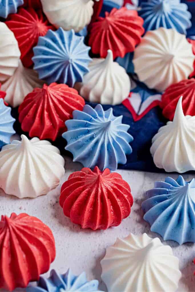 red white and blue meringues