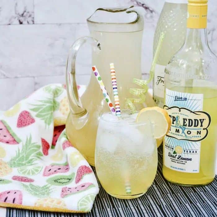 sparkling lemonade punch in pitcher and glass