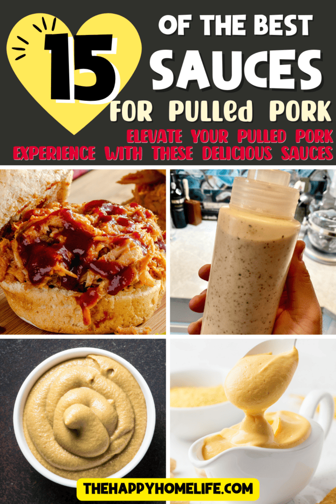 Collage of four photos of  sauces for pulled pork.