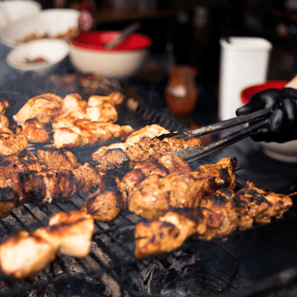 Meat grilling on a grill.