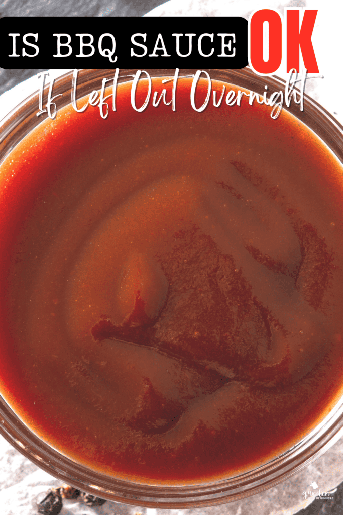 BBQ sauce in a glass bowl. with text: Is BBA SAuce OK if left out overnight