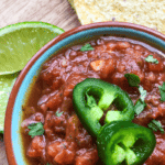 Quick & Easy Spicy Salsa in a bowl, close up image