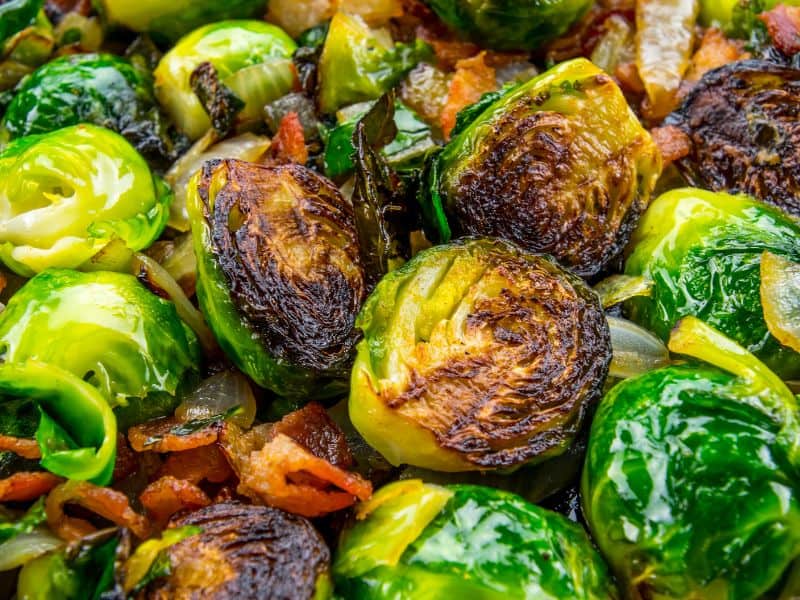 seared brussels sprouts up close