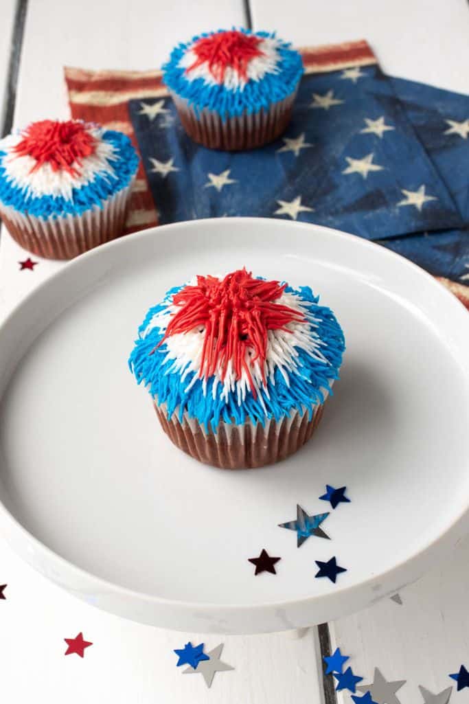 Cupcakes with red white and blue fireworks design