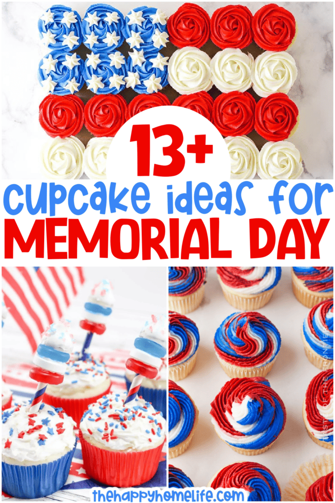 pin collage featuring 3 memorial day cupcake ideas